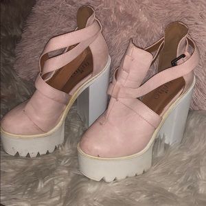Pink and White Platform Booties